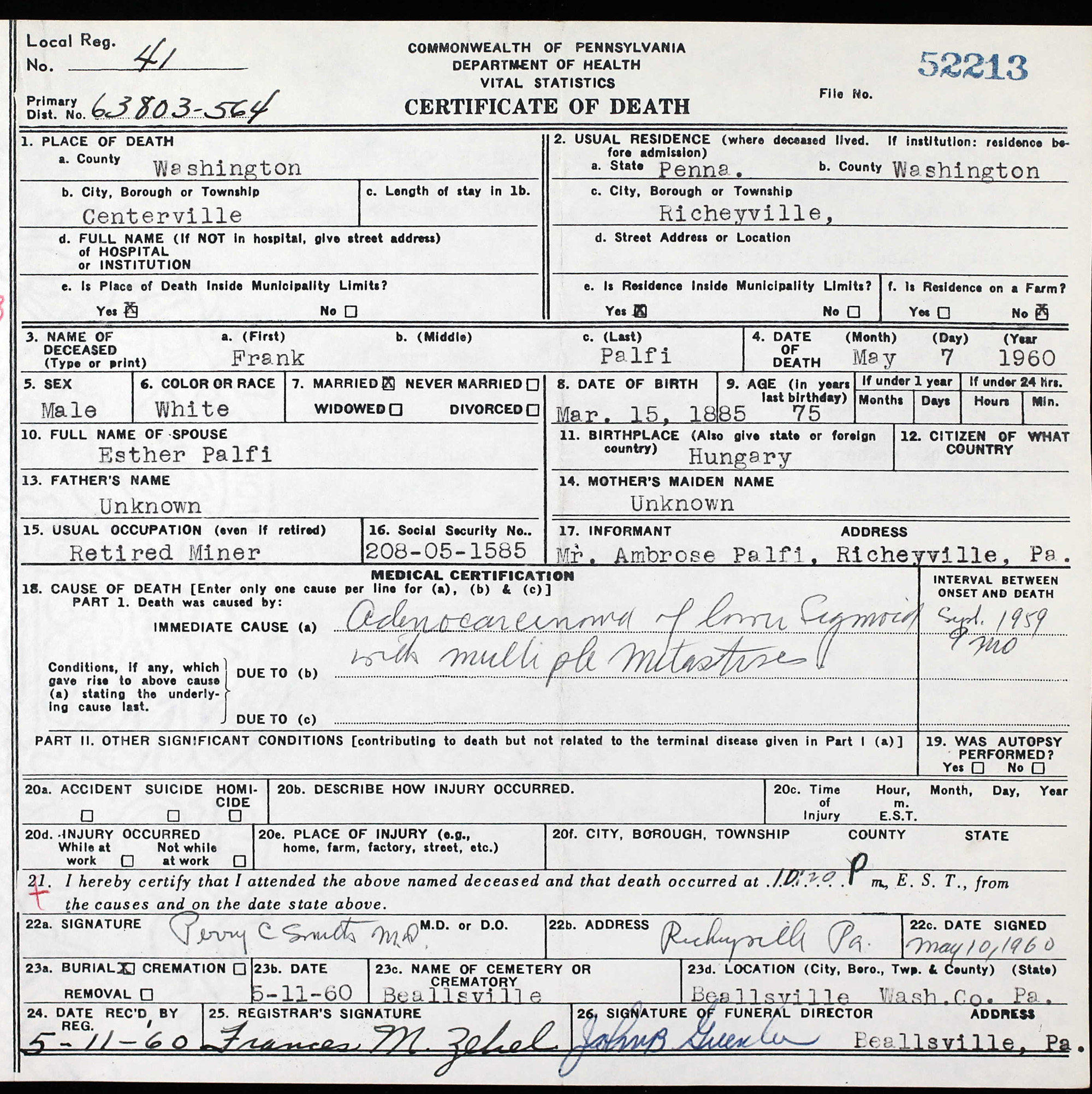 death certificate